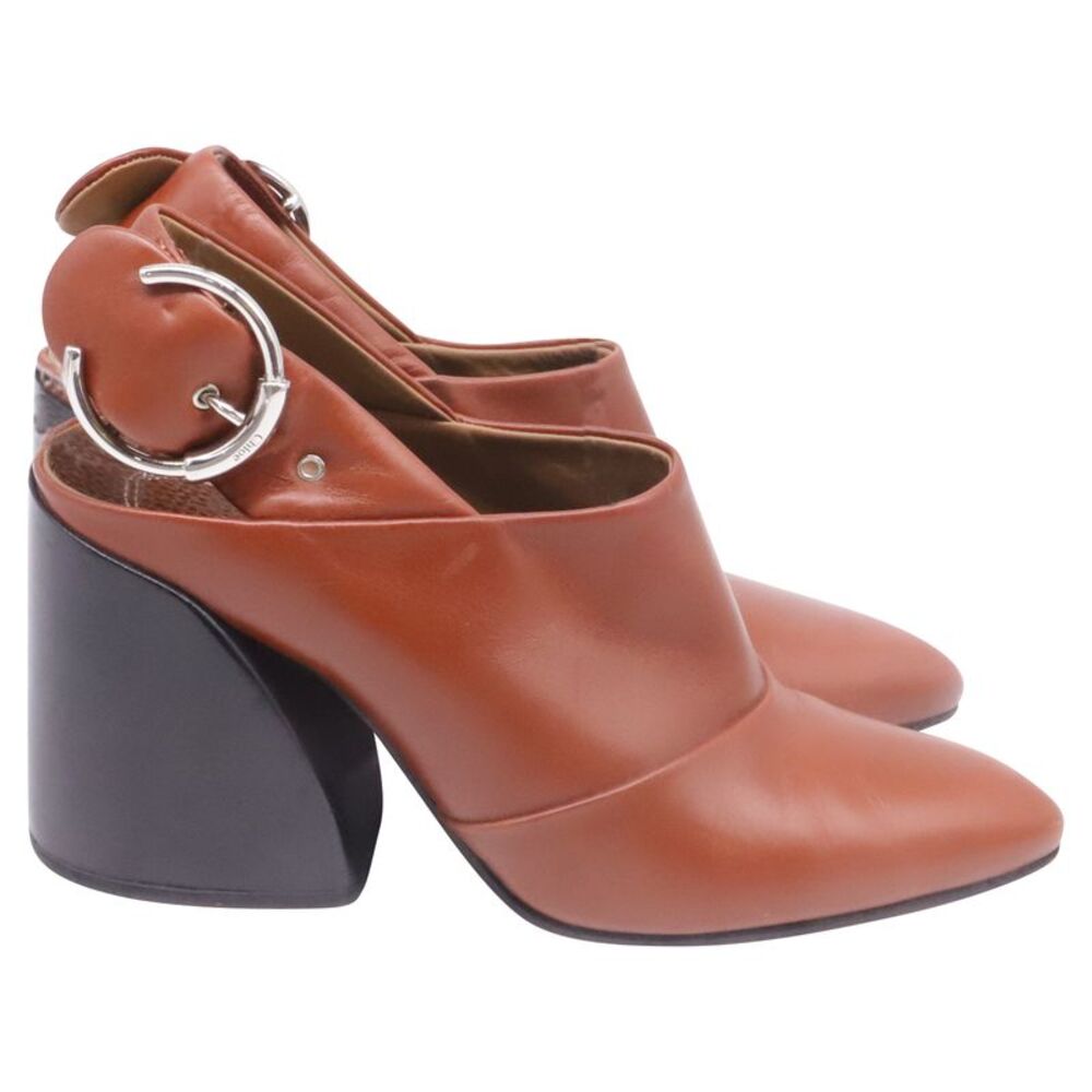 Chloé Wave Slingback Mules in Brown Leather
